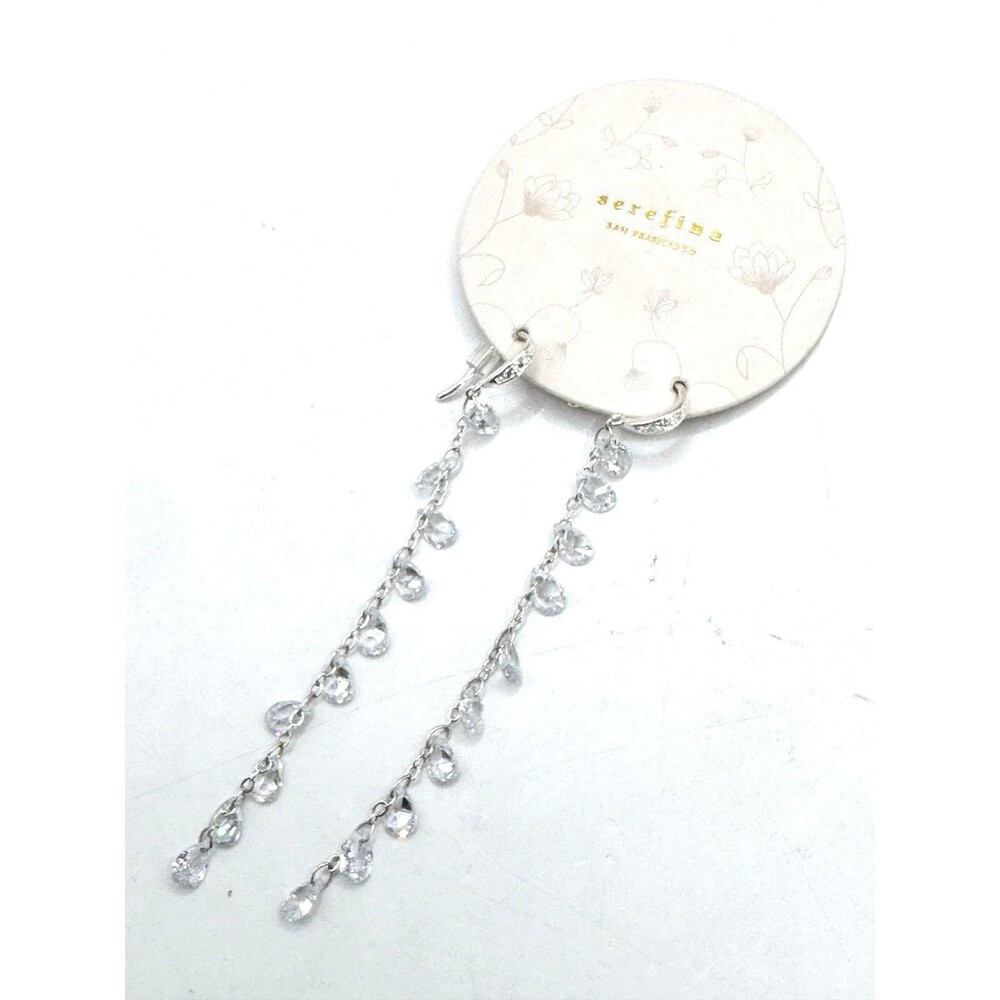 Serefina New Teardrop Crystal Long Dangle Earrings Silver Sparkling Bridal